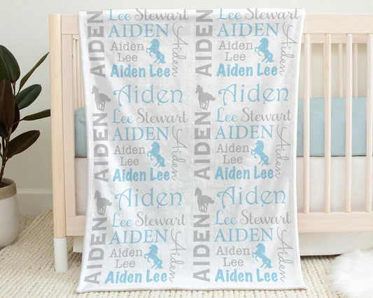 Personalized Horse baby name blanket
