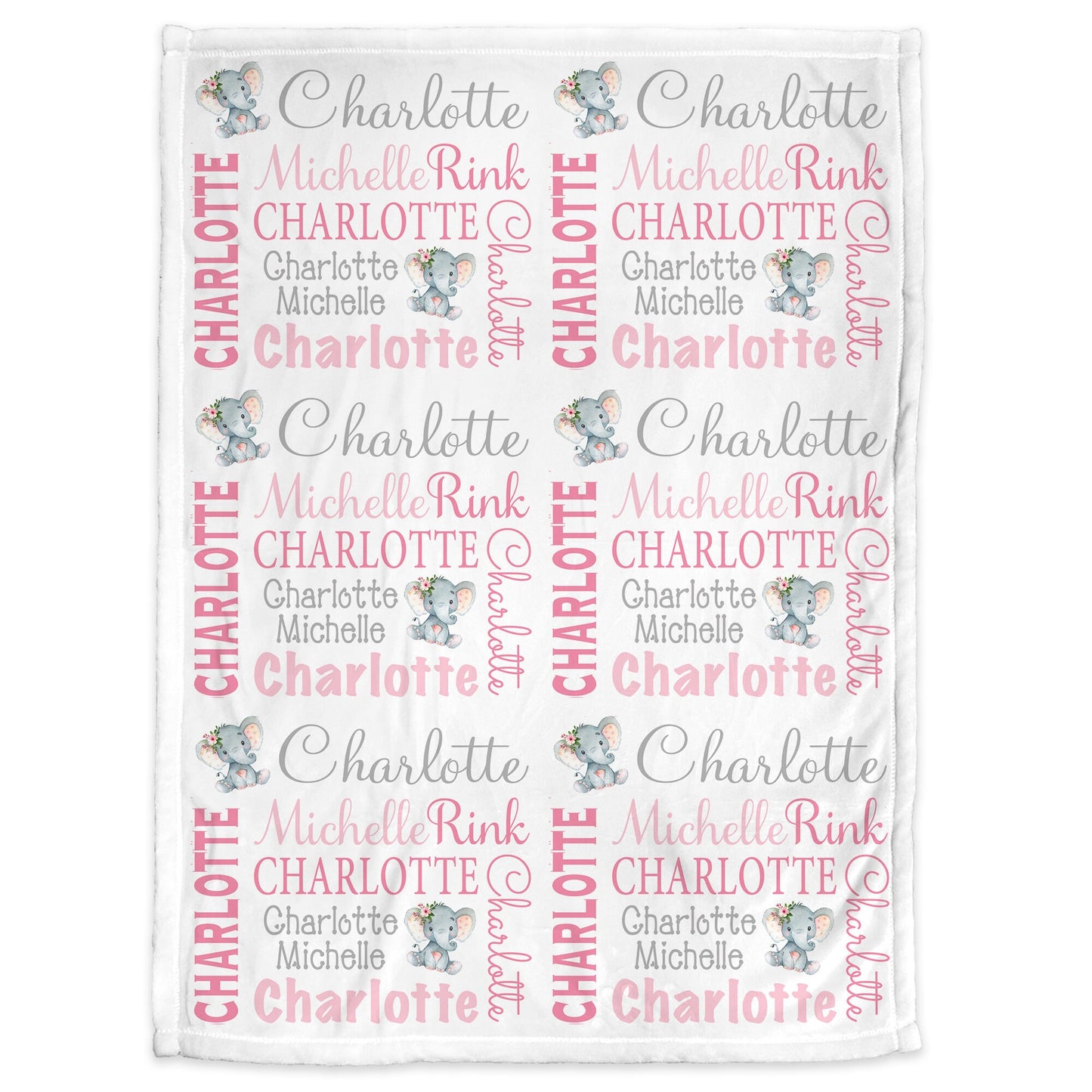 Girl elephant baby blanket, personalized newborn gift with elephants, pink and gray polka dot ear elephant baby swaddle (CHOOSE COLORS)