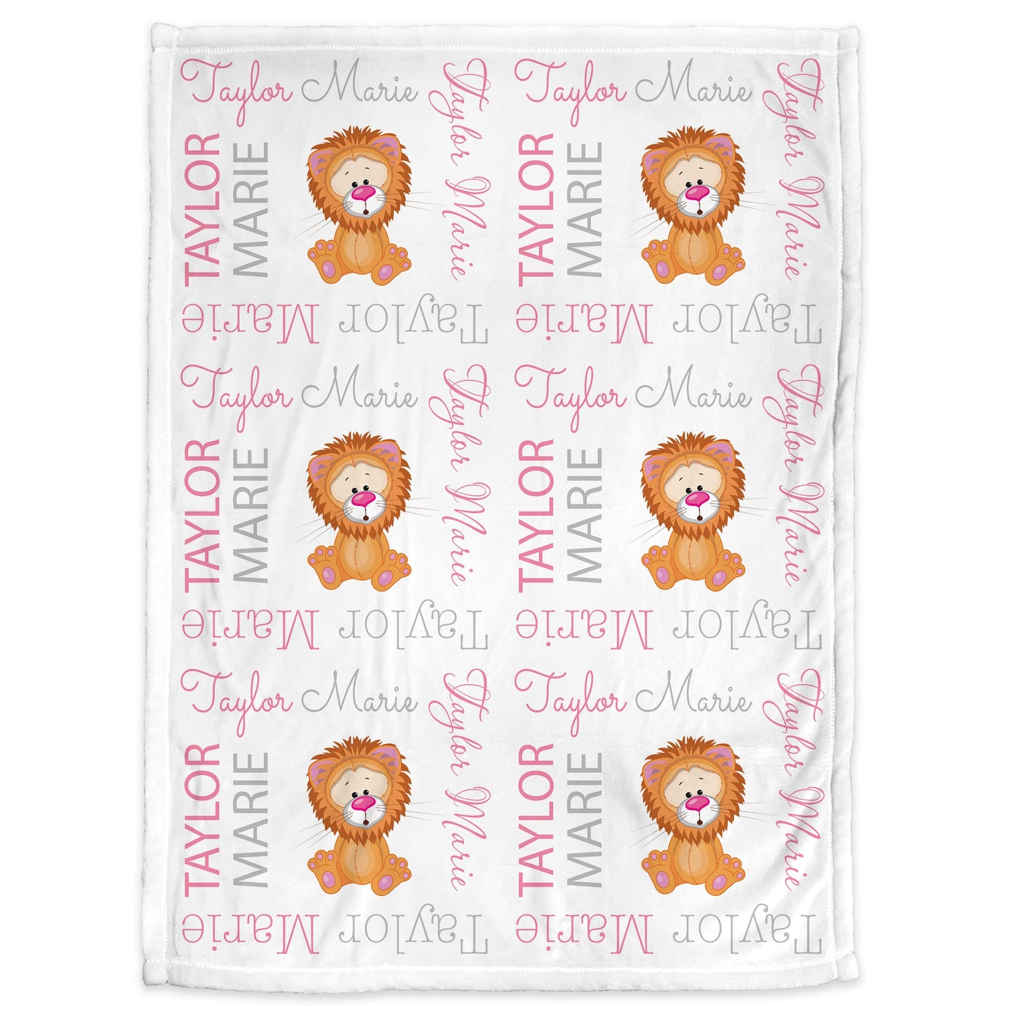 Personalized Cute Lion Safari Animal Baby Name Blanket Girl