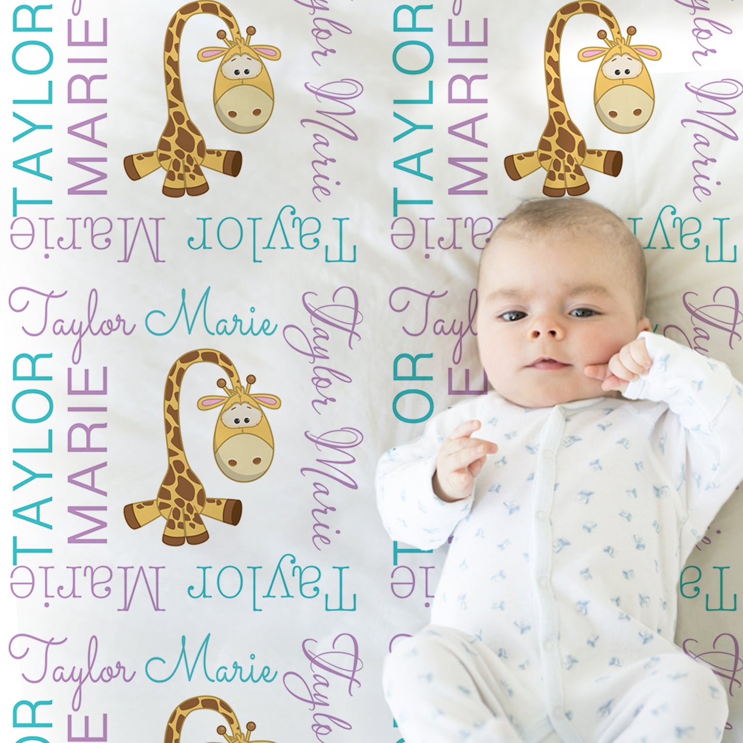 Personalized Giraffe Baby Name Blanket Safari Animal Girl