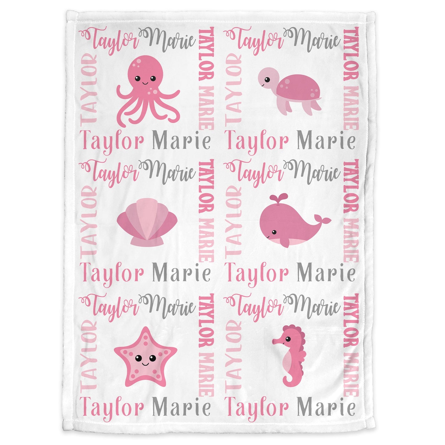 Personalized Ocean Animals Under the Sea Baby Name Blanket Girl
