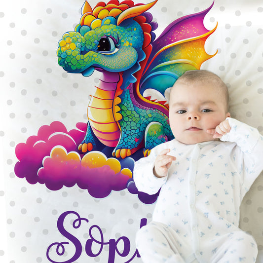 Personalized Dragon Baby Name Blanket Girl
