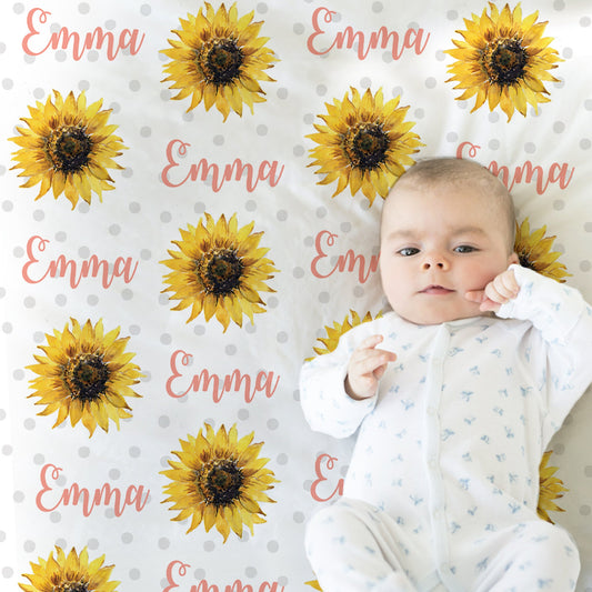 Personalized Sunflowers Baby Name Blanket Girl