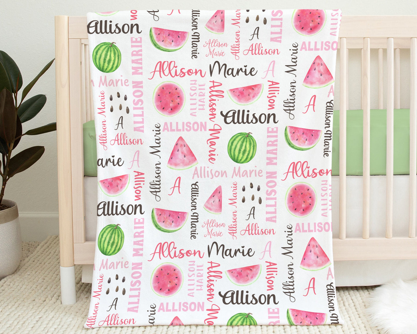Personalized Watermelon Summer Baby Name Blanket Girl