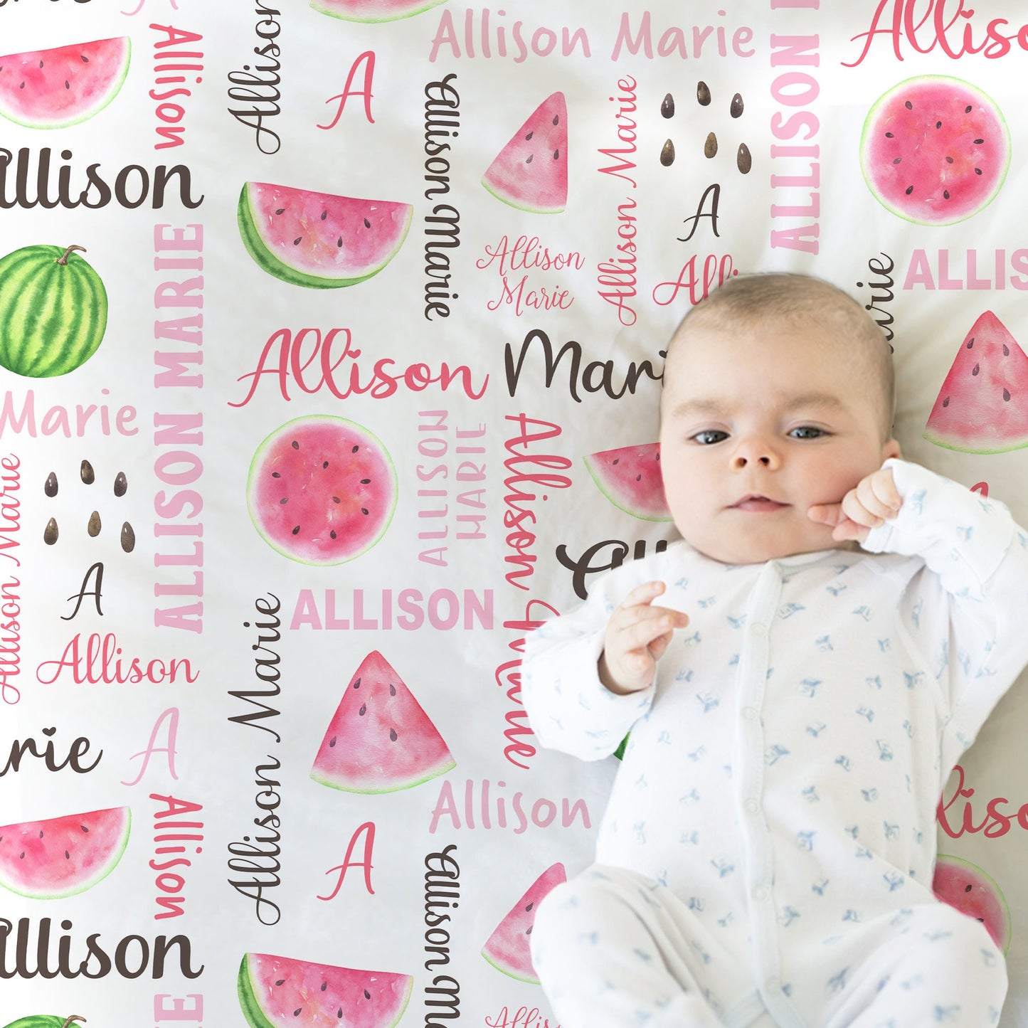 Personalized Watermelon Summer Baby Name Blanket Girl