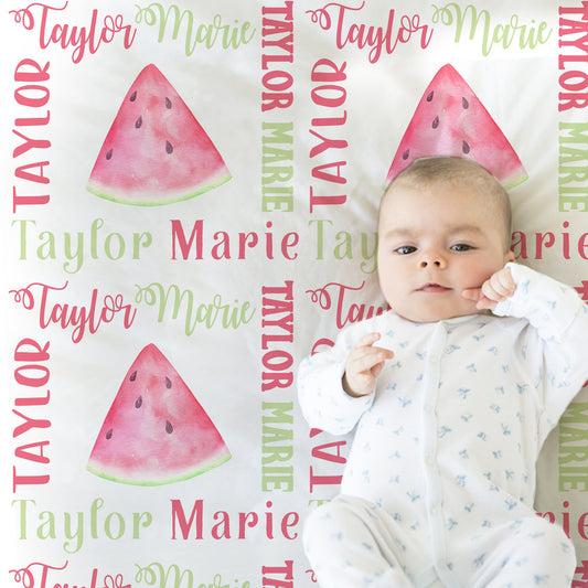 Personalized Watermelon Baby Name Blanket Girl