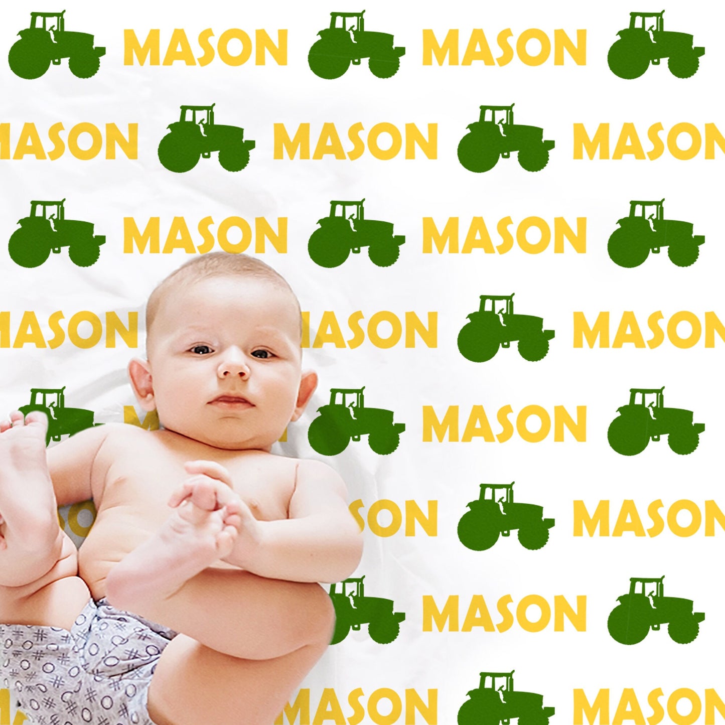 Personalized Tractor baby name blanket