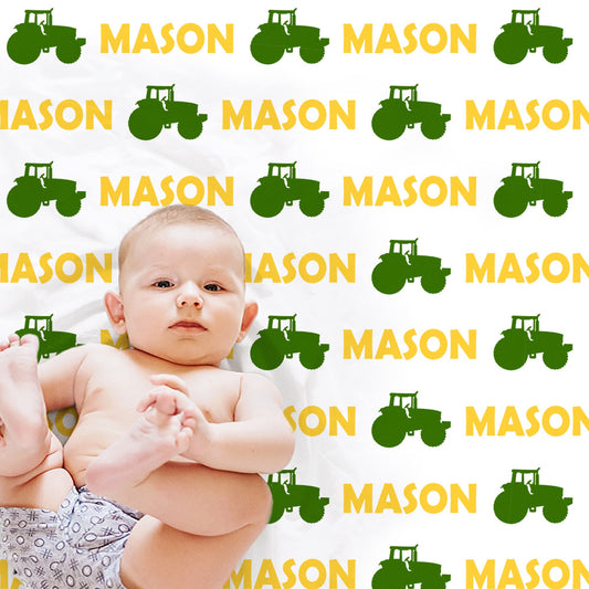 Personalized Tractor baby name blanket