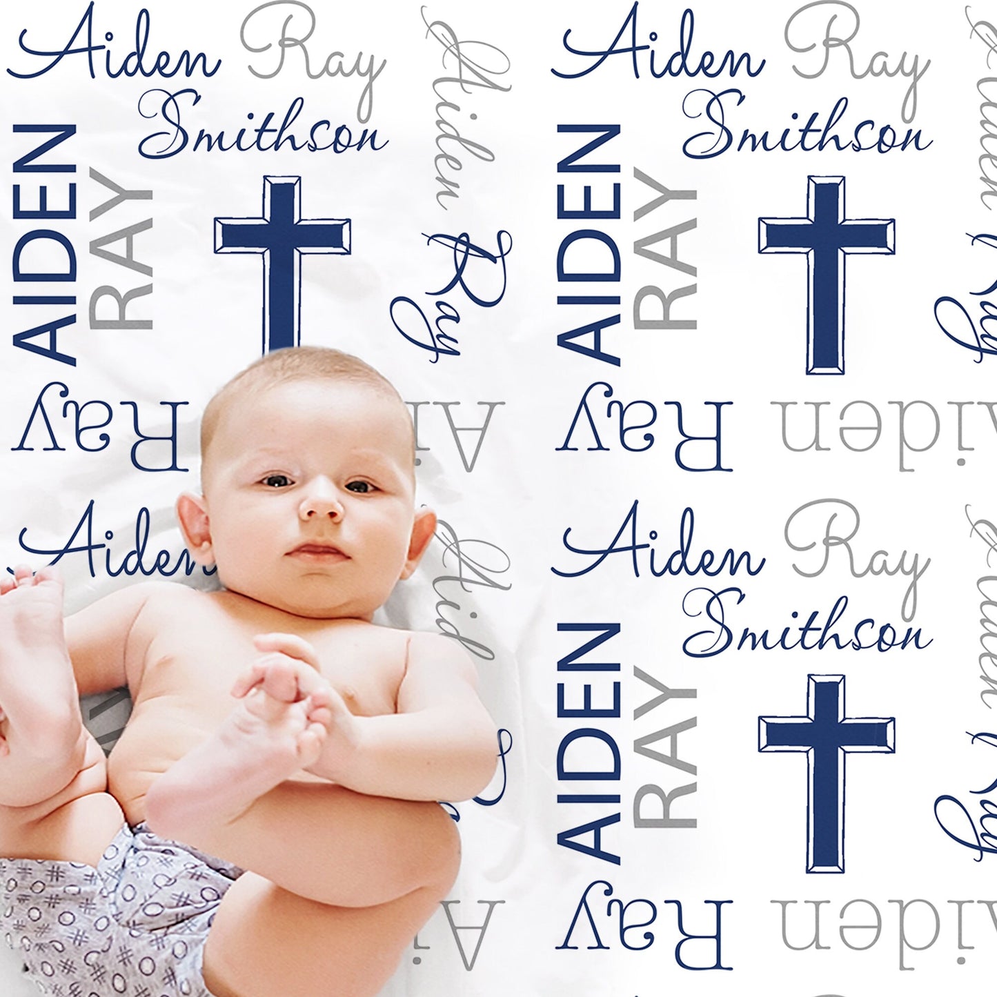 Personalized Baptism Crosses Baby Name Blanket Boy