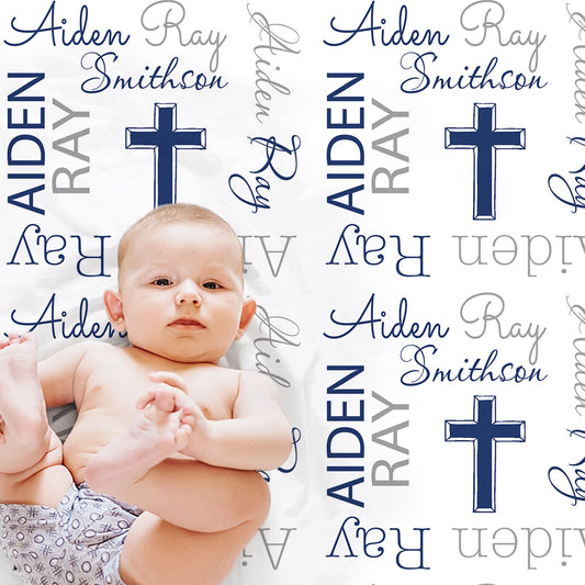 Personalized Baptism Crosses Baby Name Blanket Boy