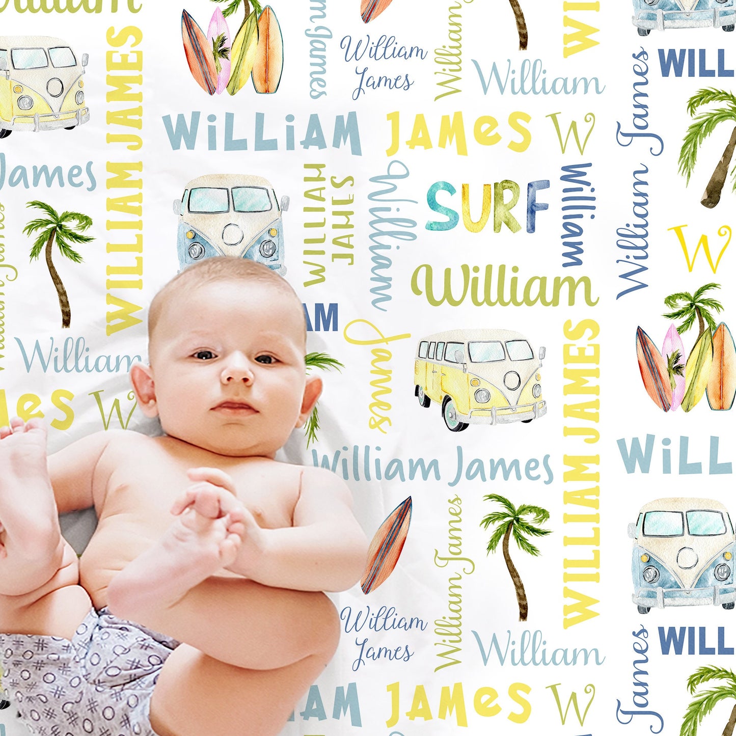 Personalized Surfer Boy baby name blanket