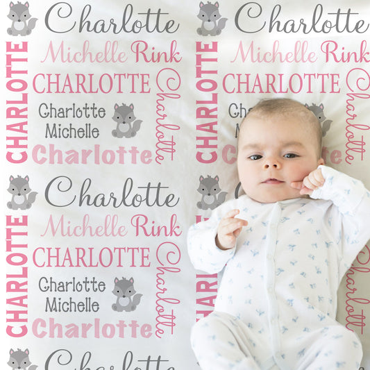 Personalized Fox Baby Name Blanket Girl