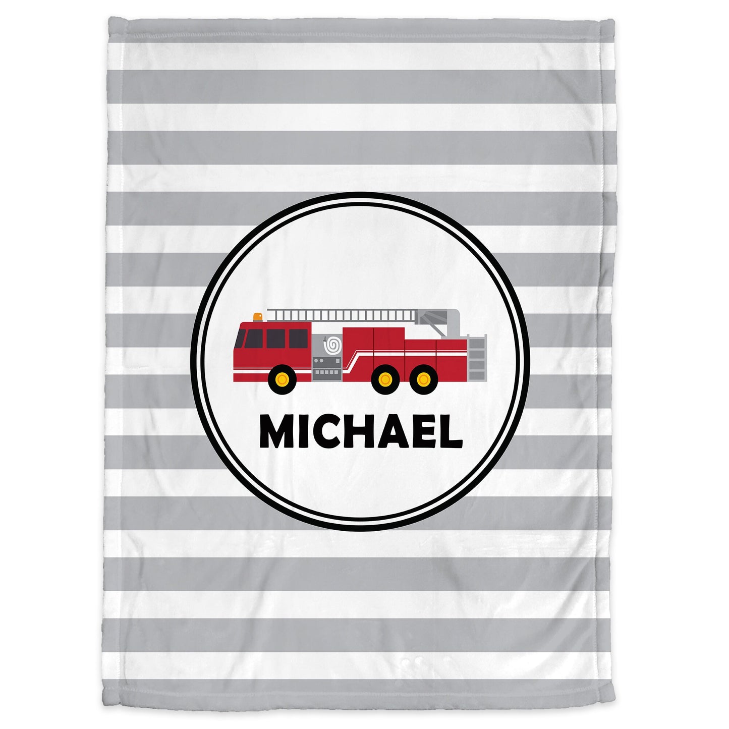 Personalized Firetruck Circle baby name blanket