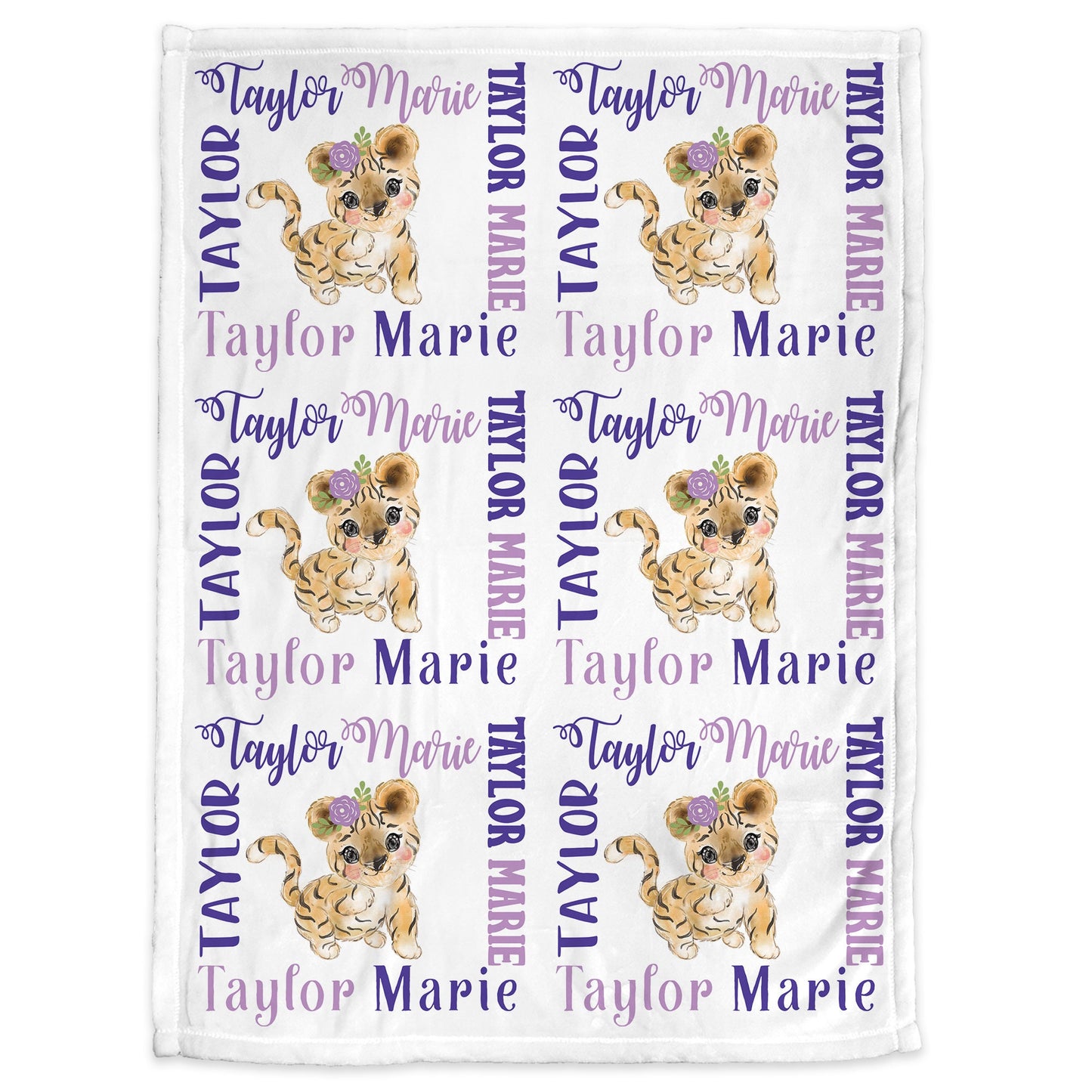 Personalized Cute Tiger Baby Name Blanket Girl Purple