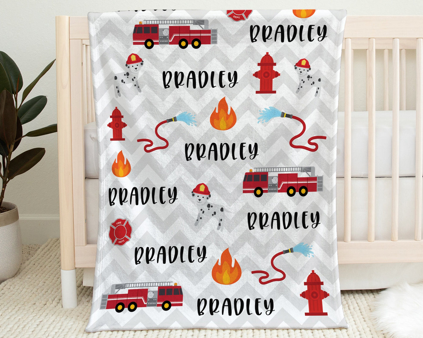 Personalized Fire truck blanket, firefighter personalized blanket, firetrucks fireman name swaddle blanket, newborn boy or girls firetruck baby gift