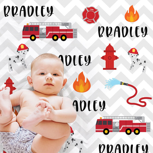 Personalized Fire truck blanket, firefighter personalized blanket, firetrucks fireman name swaddle blanket, newborn boy or girls firetruck baby gift