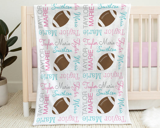 Personalized Football Baby Name Blanket Girl