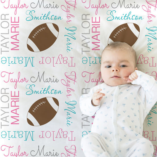 Personalized Football Baby Name Blanket Girl