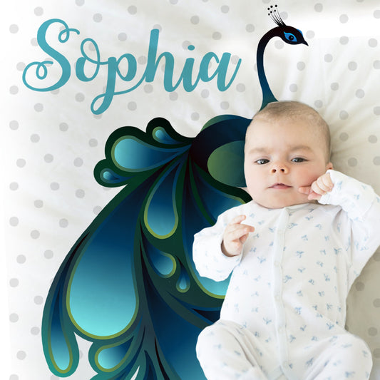 Personalized Peacock Baby Name Blanket Girl