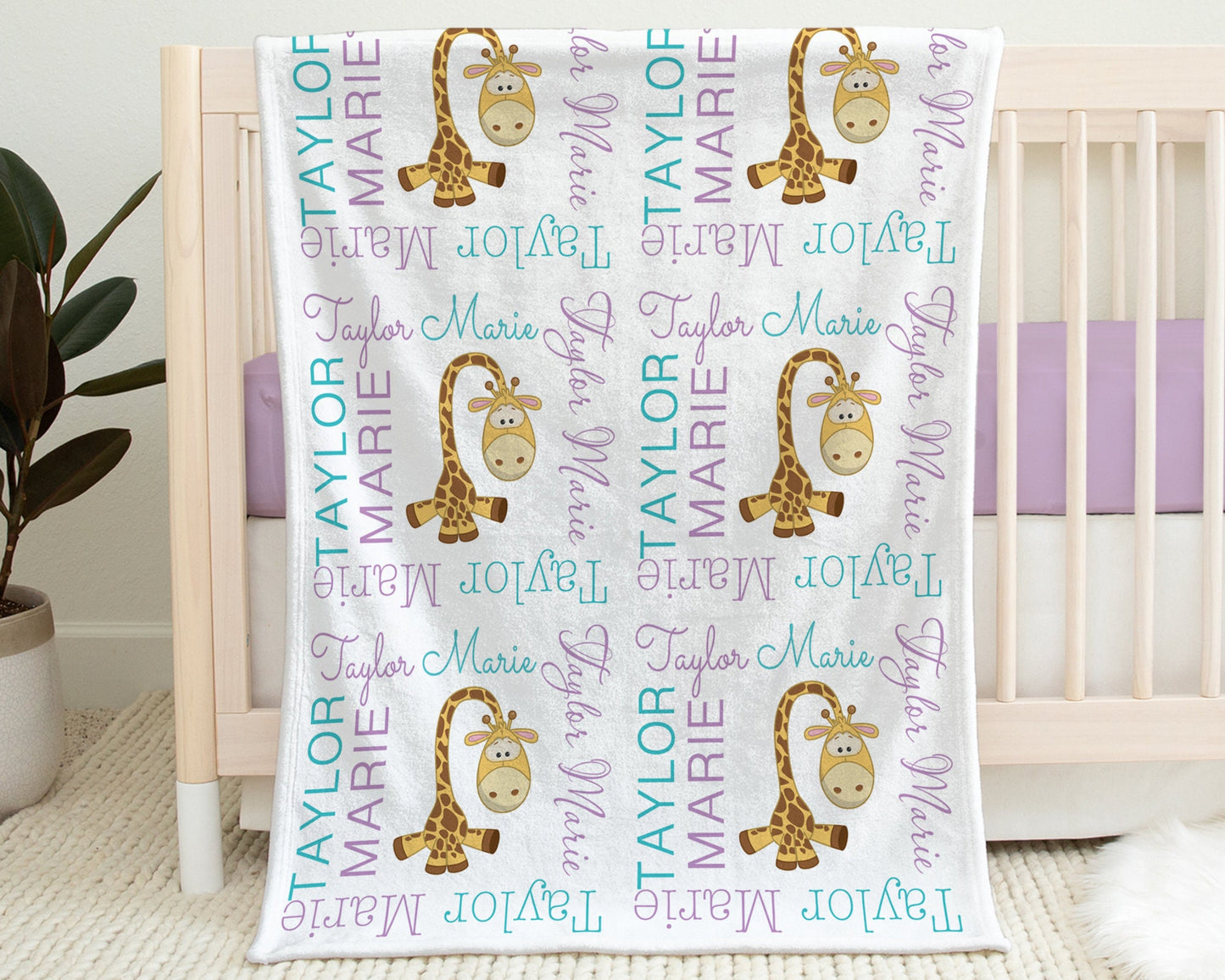 Personalized Giraffe Baby Name Blanket Safari Animal Girl
