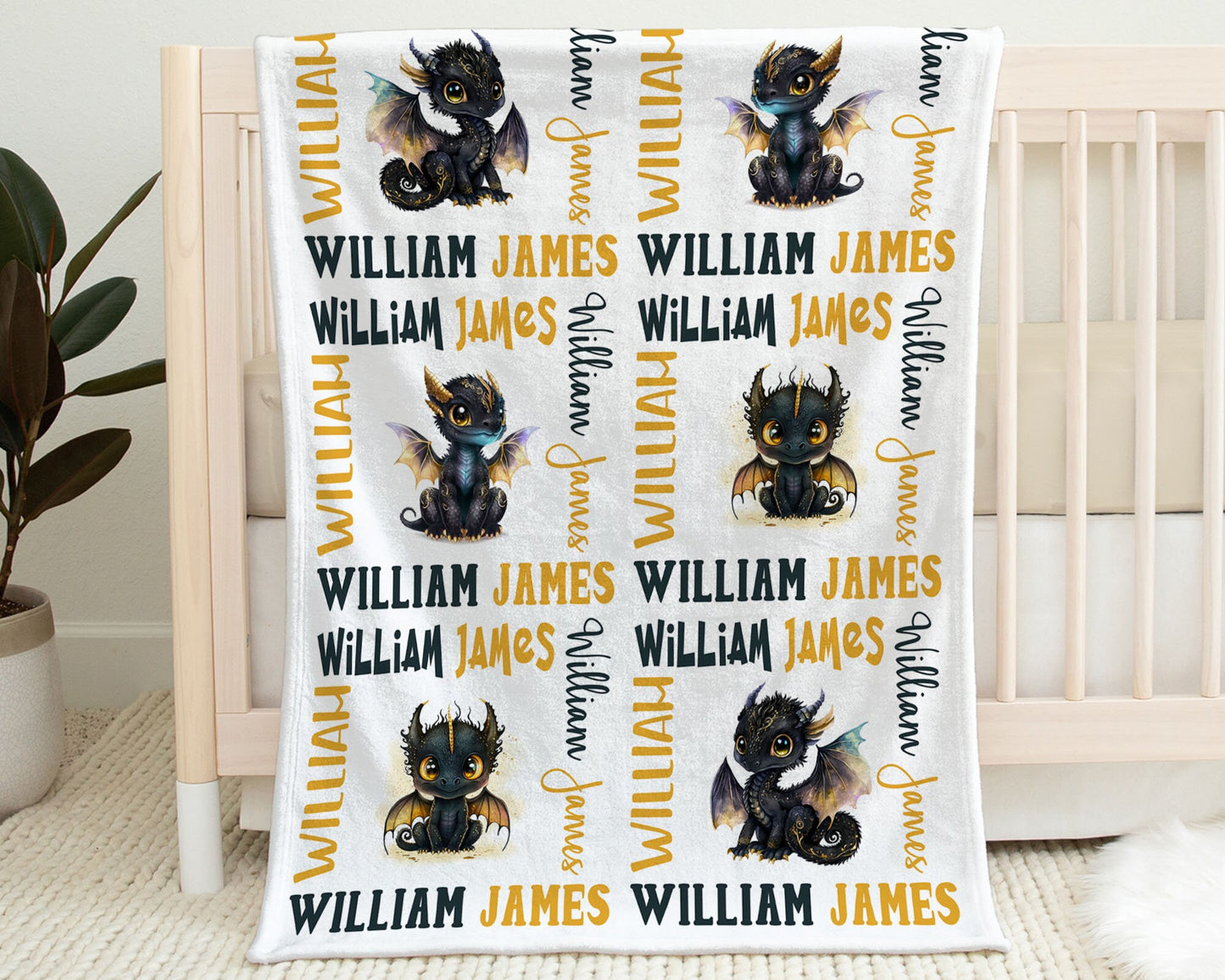 Personalized Dragon Baby Name Blanket Boy