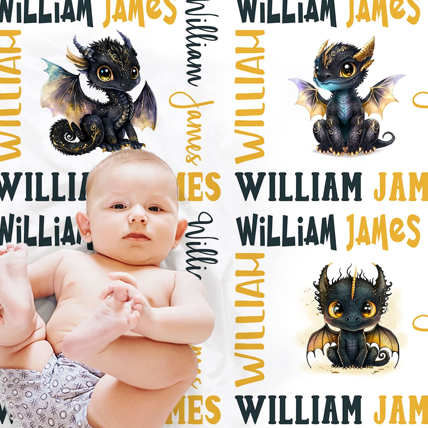Personalized Dragon Baby Name Blanket Boy