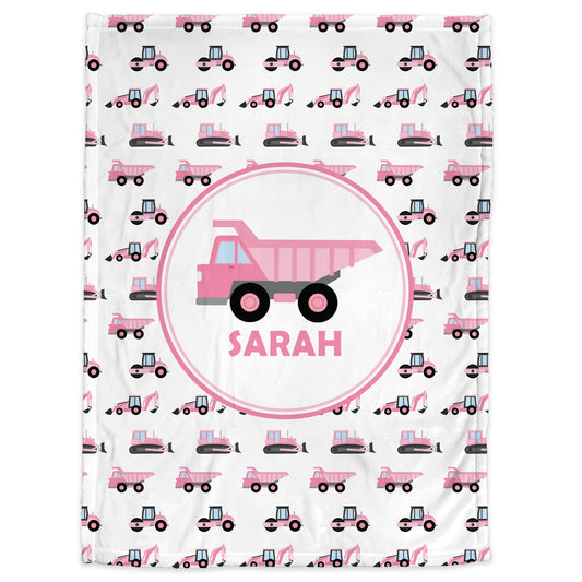 Personalized Pink Dump Truck Baby Name Blanket Girl