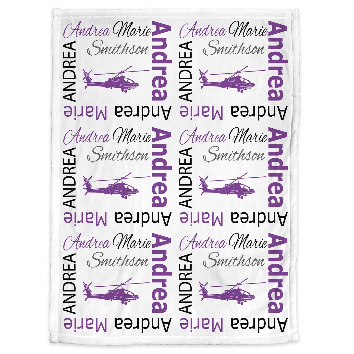 Personalized Helicopter Purple Baby Name Blanket Girl