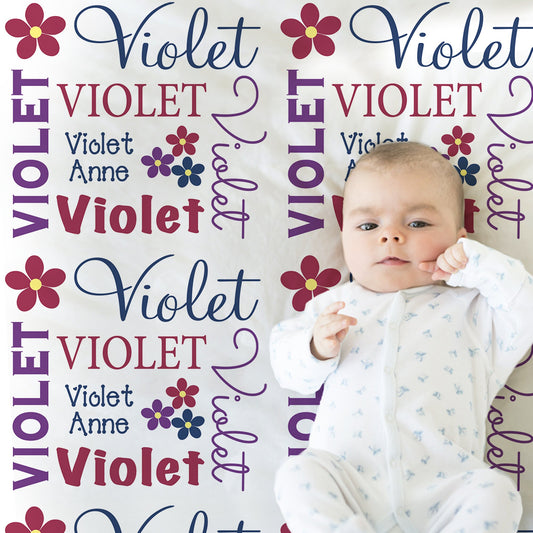 Personalized Flowers Baby Name Blanket Girl