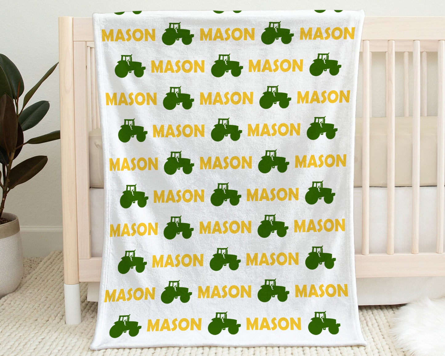 Personalized Tractor baby name blanket