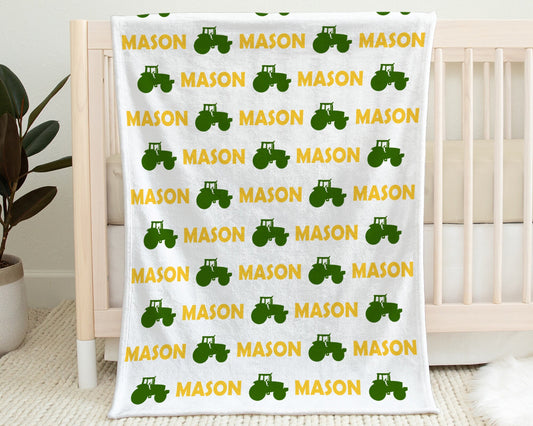 Personalized Tractor baby name blanket