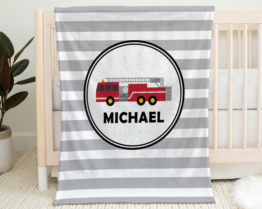 Personalized Firetruck Circle baby name blanket