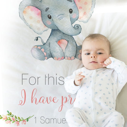 Personalized Elephant Bible Verse Baby Name Blanket Girl