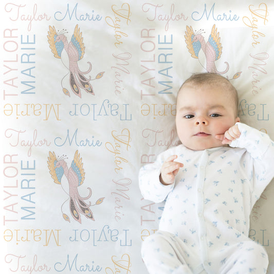 Personalized Phoenix bird Baby Name Blanket