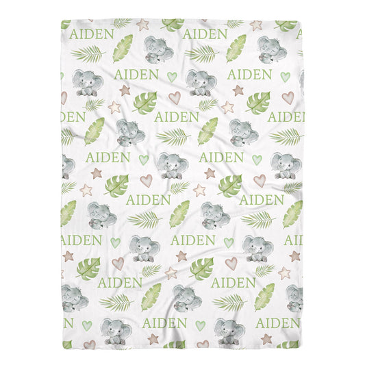 Personalized Elephant Baby Name Blanket Boy Green