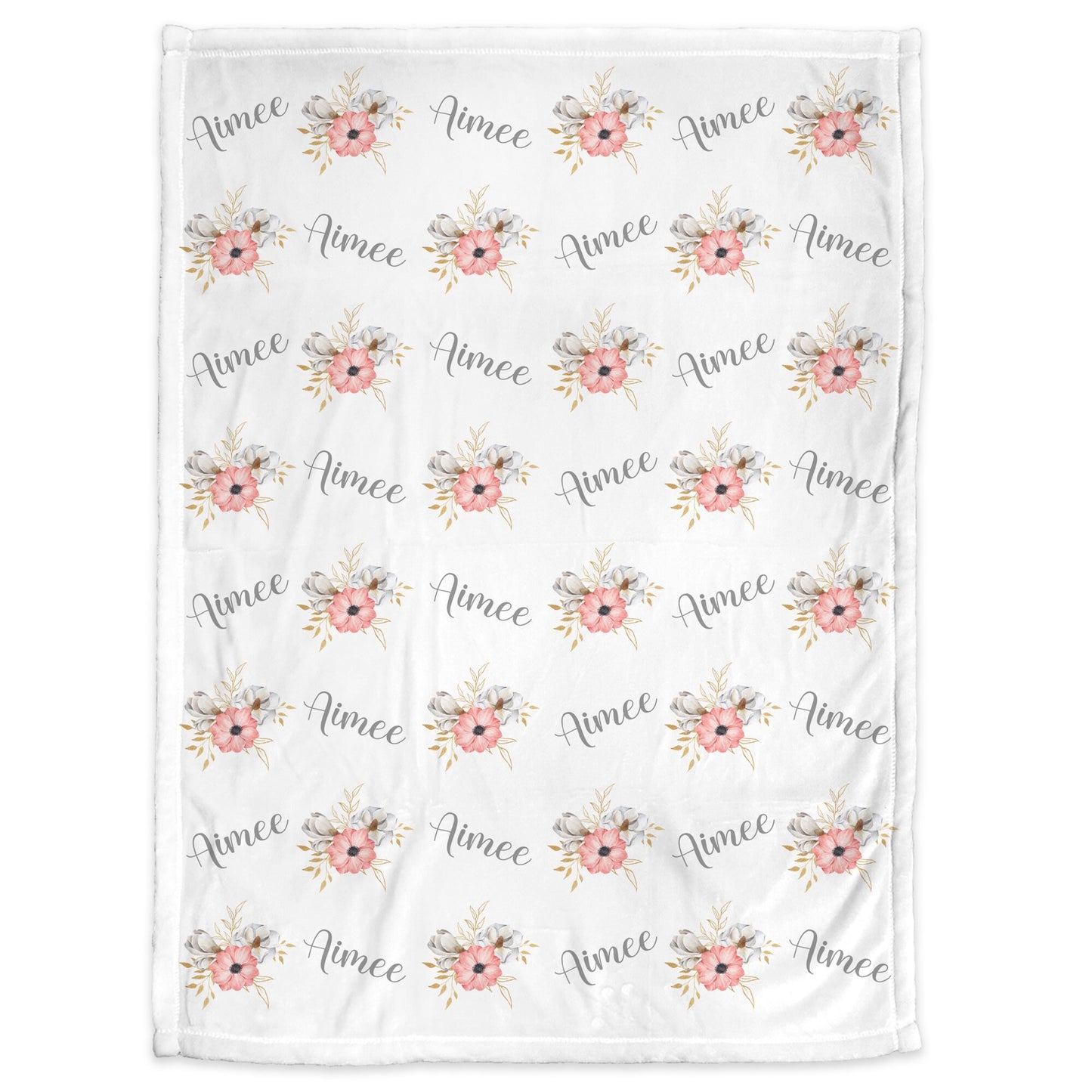Pink flowers baby blanket, personalized baby name gift, pink and gray flowers, girl newborn gift, floral swaddle blanket