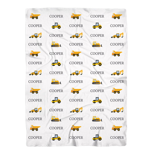 Construction Trucks Baby Blanket Personalized Boy