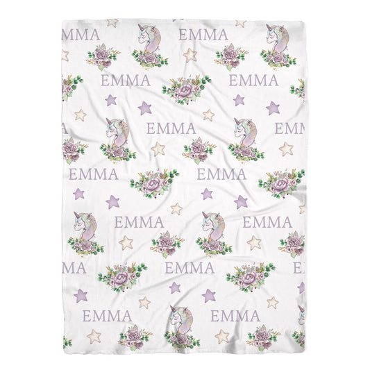 Personalized Jersey Unicorn Floral Girls Swaddle Baby Name Blanket