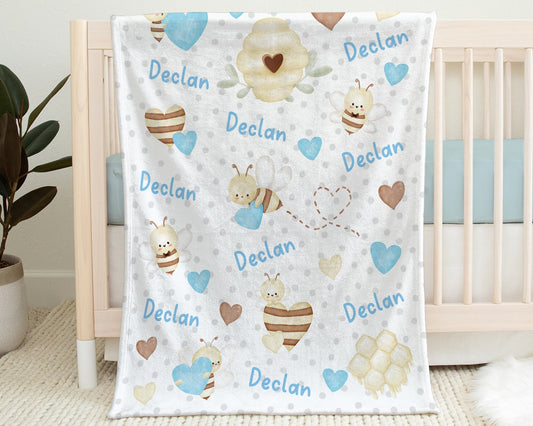 Personalized Bee Baby Name Blanket Boy