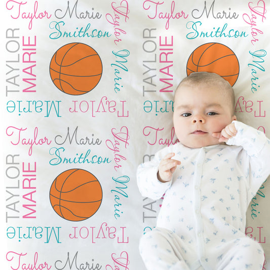 Personalized Basketball Baby Name Blanket Girl