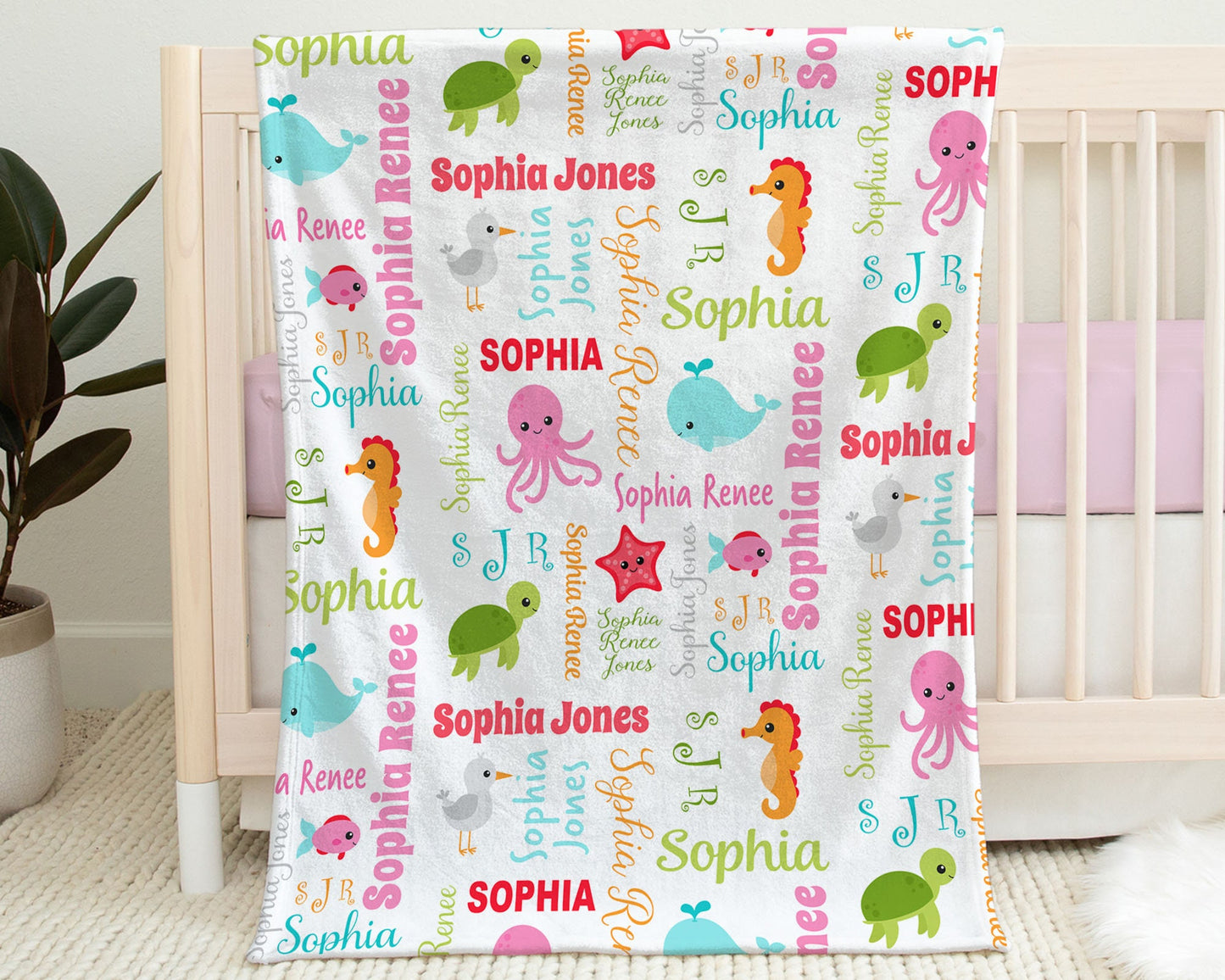 Personalized Under the Sea Baby Name Blanket Girl