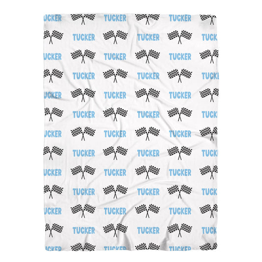 Personalized Jersey Race Flag Boys Swaddle Baby Name Blanket