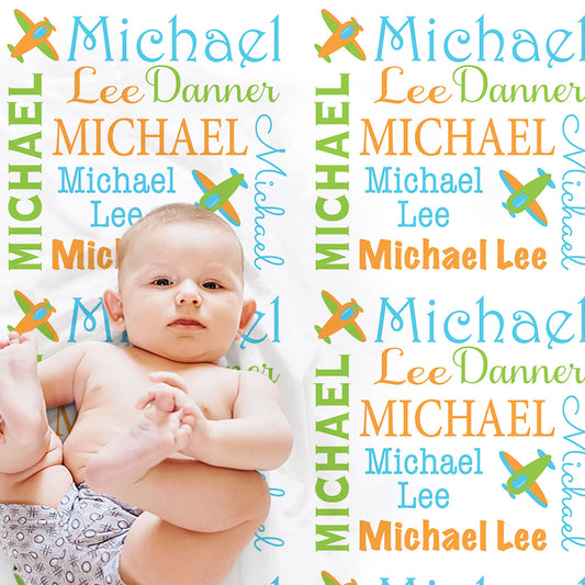Personalized Airplane Baby Name Blanket Boy