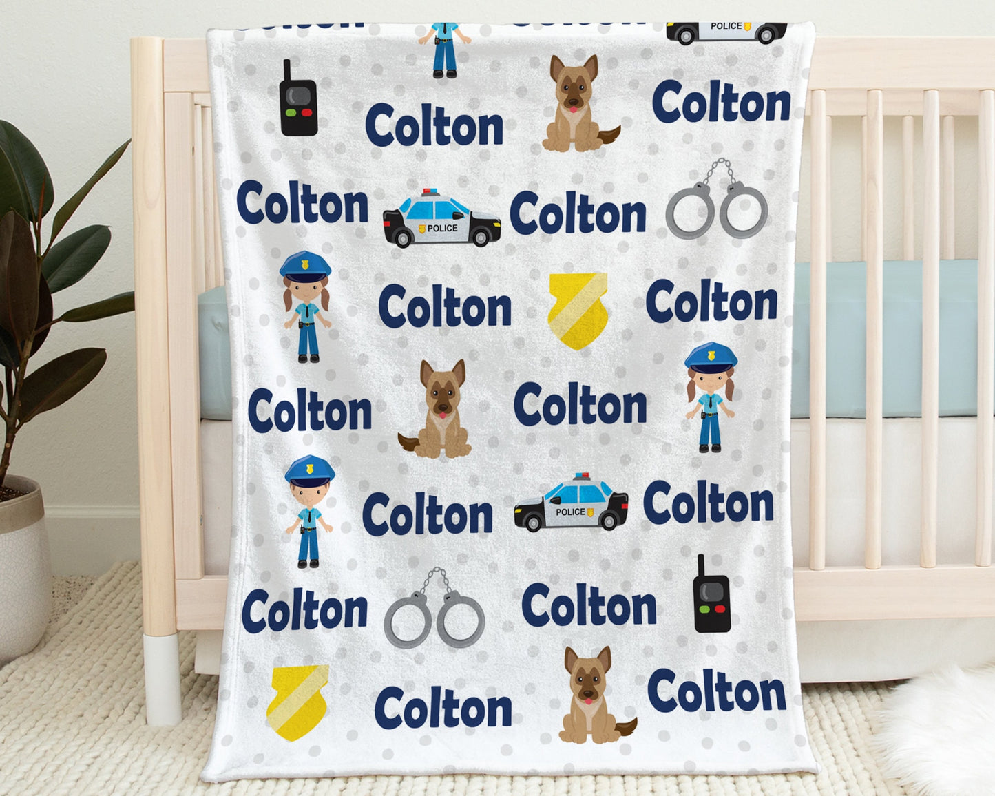 Personalized Police baby name blanket