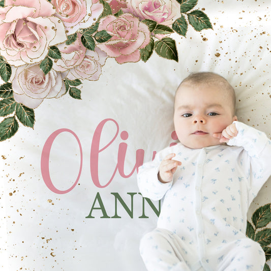 Personalized Rose Baby Name Blanket Girl