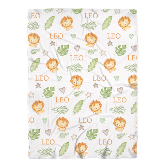 Personalized Jersey Safari Lion Boys Swaddle Baby Name Blanket