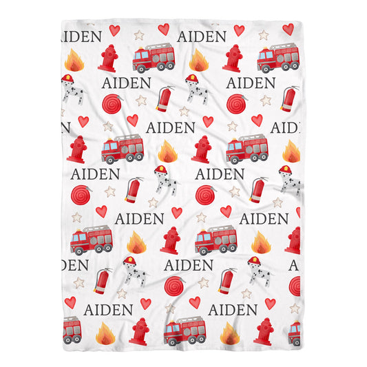 Personalized Firetruck Baby Name Blanket Firefighter Gift