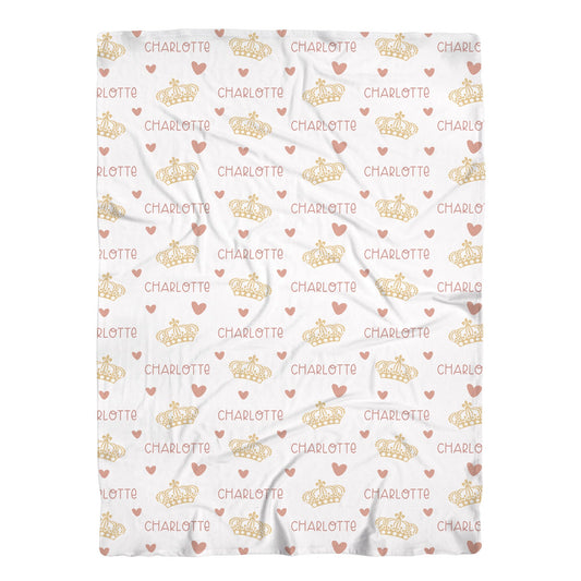 Personalized Jersey Princess Crown Girls Swaddle Baby Name Blanket