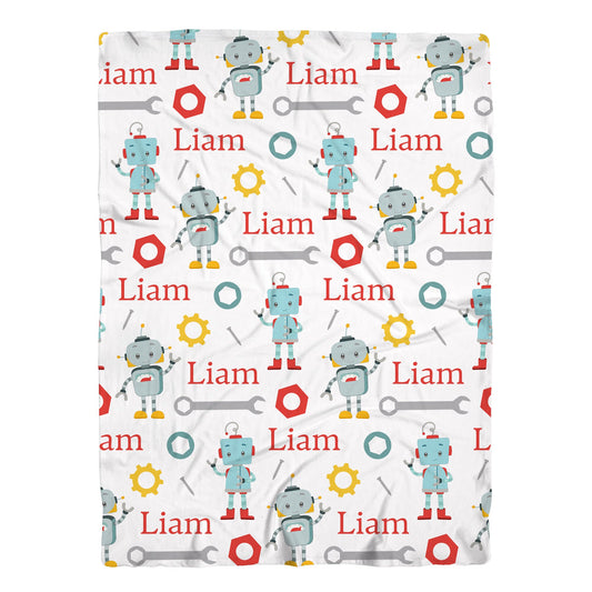 Personalized Jersey Robots Boys Swaddle Baby Name Blanket