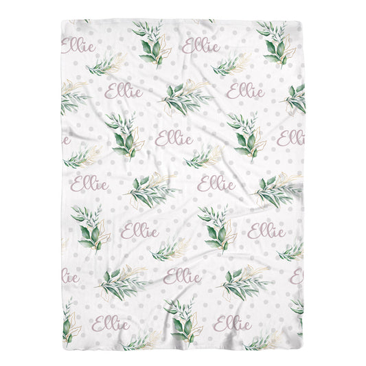 Personalized Jersey Greenery Girls Swaddle Baby Name Blanket